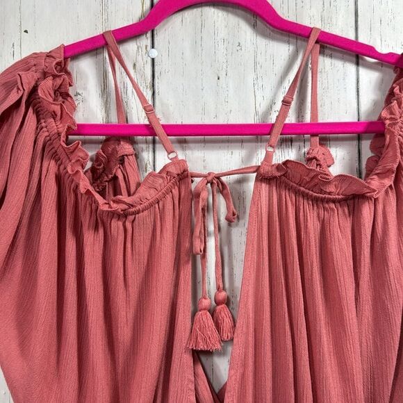 Topshop Cold Shoulder Ruffle V Neck Crinkle Light Pink Beachy Casual Romper - Picture 11 of 16